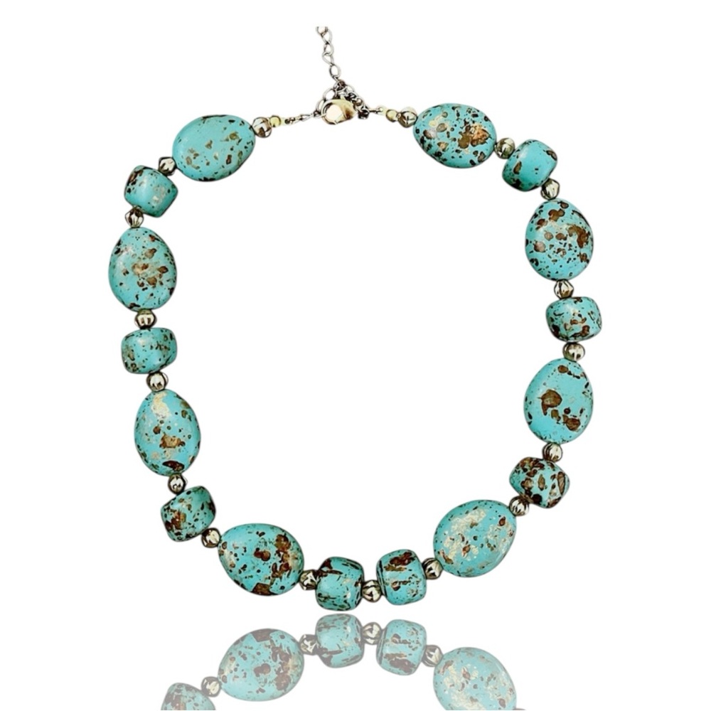 Turquoise Southwestern Statement Necklace | Silver Tone | Costume Jewelry